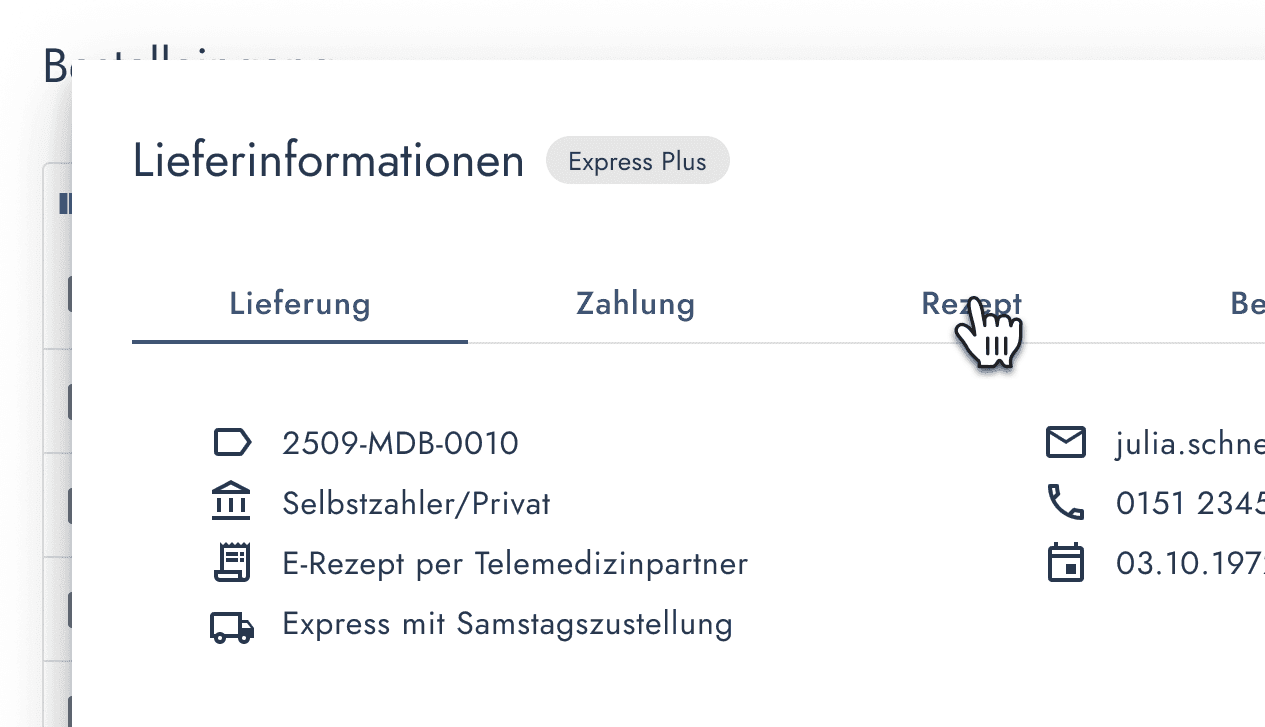 Im Bestelleingang werden die Details der Lieferinformationen einer Bestellung angezeigt.